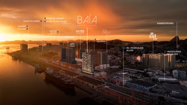 Promotional site map of new residential lancamento towers in Porto Maravilha, Rio de Janeiro