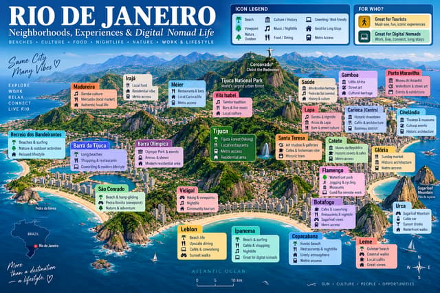 Illustrated map of Rio de Janeiro's neighborhoods